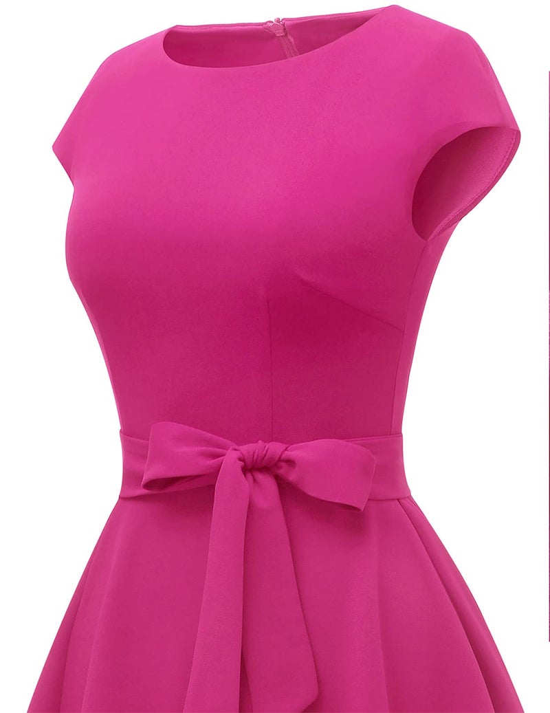 DRESSTELLS Cocktail Dresses, Women's Formal Spring Summer Wedding Guest Church Bridesmaid Easter 1950s Vintage Tea Party Modest Prom Dress Hot Pink XL - Image 4
